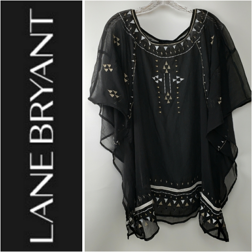 Lane Bryant Embroidered Sheer Tunic 26/28
